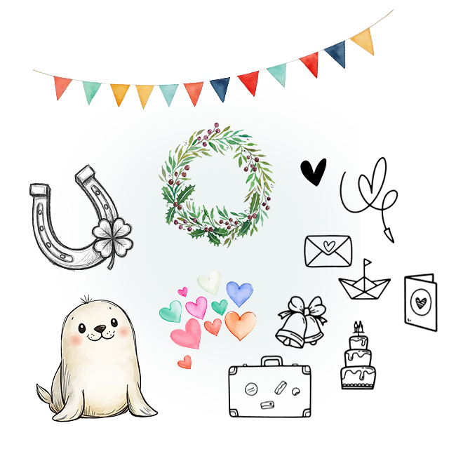 Symbole, Aquarelle & Formen einfach integrieren